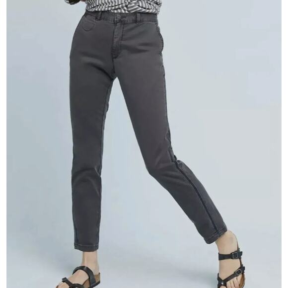 Chino by Anthropologie Gray Relaxed Embroidered Tuxedo Stripe Pants Women's 30 - Picture 12 of 13